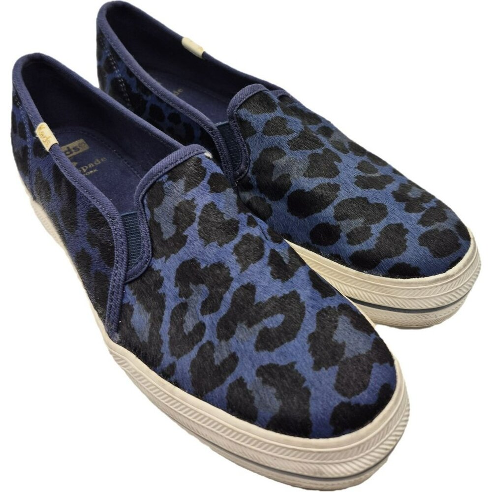 Keds X Kate Spade New York Triple Decker Leopard Slip-On Shoes Women's 8.5 Blue